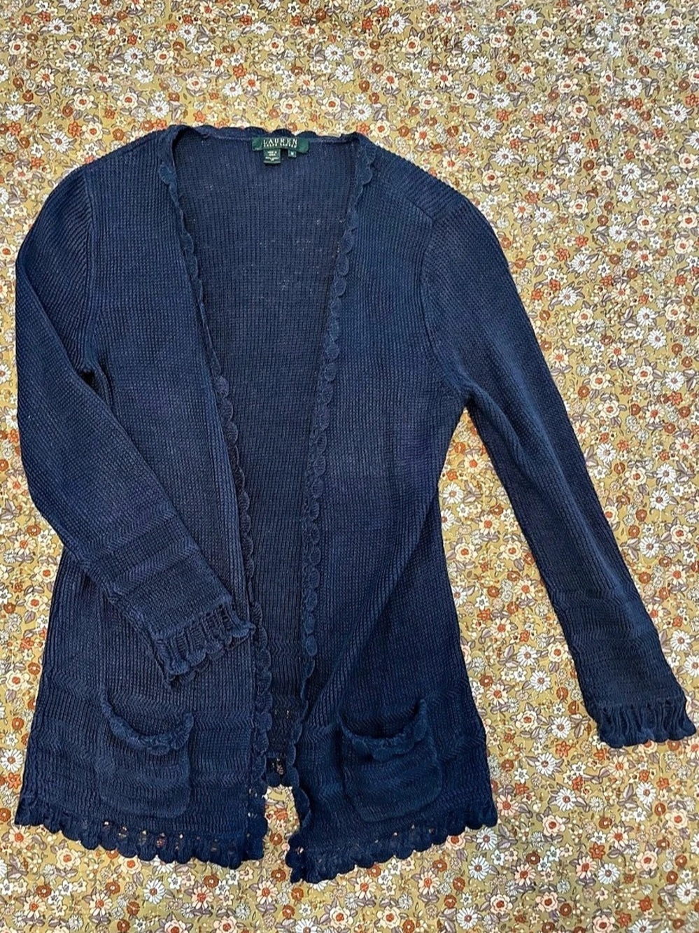 Lauren Ralph Lauren Linen Knit Cardigan in Blue Size Medium